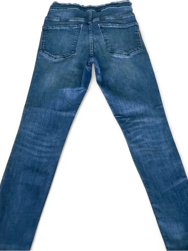 Express Stretch High-Rise Ankle Jeans Multi Button Closure Raw Hems Frayed Edges - Image 2