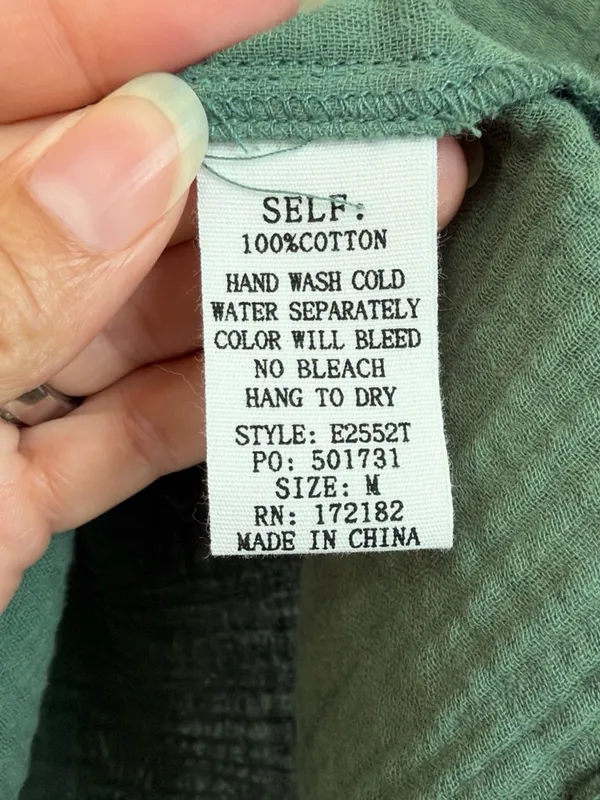 in february Sage Mineral Wash Cotton Gauze Raw Seam Button Down Top Size M NWT - Image 4