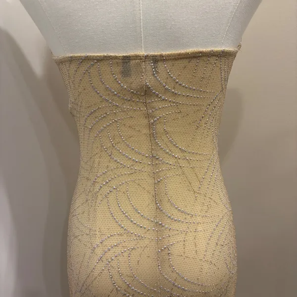 Y2K Anna Bella Gold Silver Glitter Halter Asymmetrical Hem Midi Dress Small Hoco - Image 6