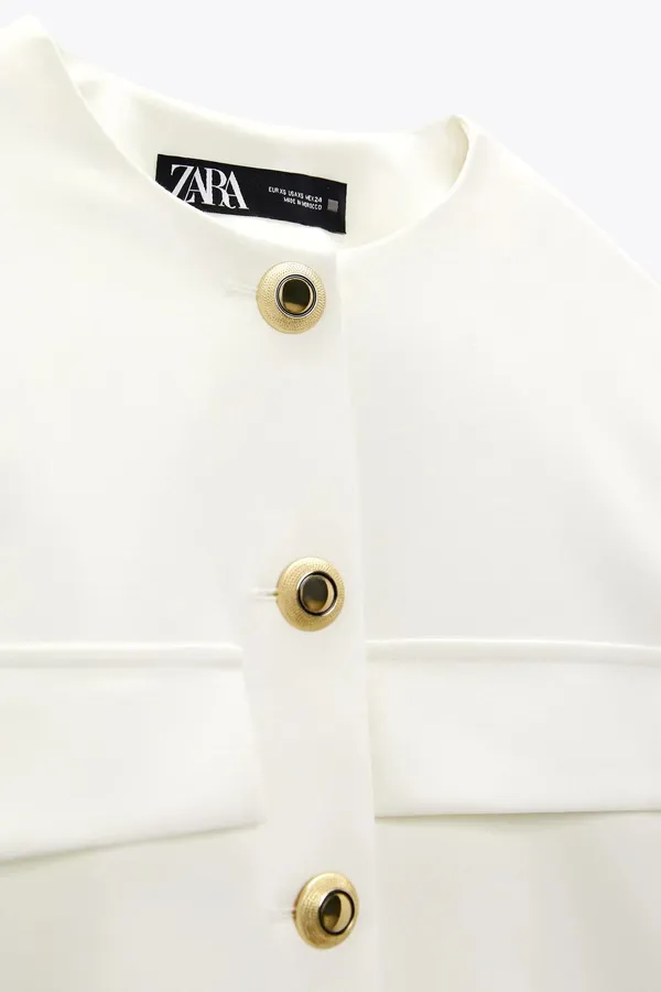Zara blazer jacket textured double breasted white golden buttons office casual - Image 9
