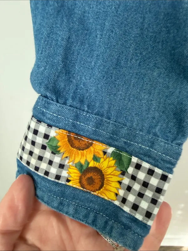 Vintage 90s Cow Appliqué Denim Shirt Sunflower Sz Med ^ - Image 5