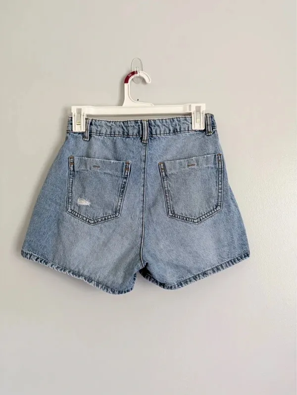 Zara High Rise Denim Skort XS Wrap Front Button Jean Shorts - Image 4