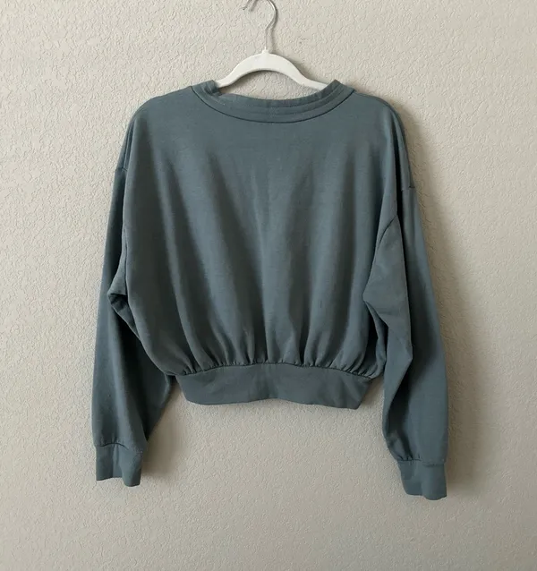 Boutique Matching V Neck Cropped Teal Lounge Set - Image 3