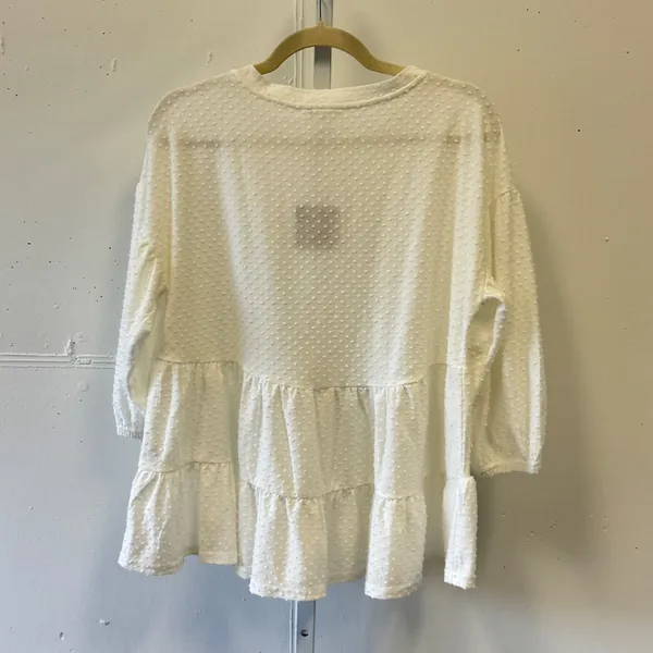 NWT‎ Blu Pepper White Swiss Dot Tiered Babydoll Top Balloon Sleeve BIST1105 Med - Image 2