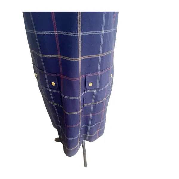 J. Crew Plaid Shift Dress Plaid Pocket Dress Short Sleeve Navy Sz 8 Preppy - Image 6