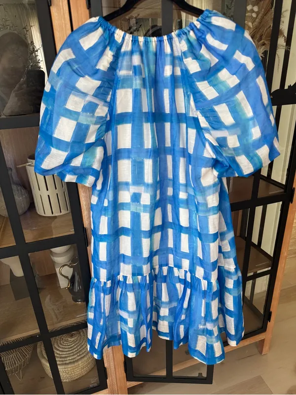 Marie Oliver greta mini dress gingham plaid amalfi silk linen raglan puff sleeve - Image 3