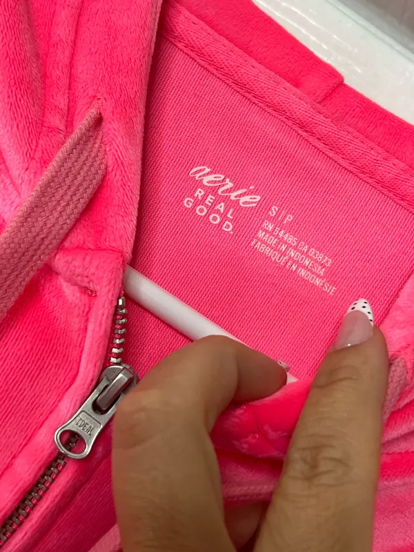 Aerie Velour Tracksuit Set Pink Y2K Lounge Pants Hoodie Coquette Barbiecore S - Image 5