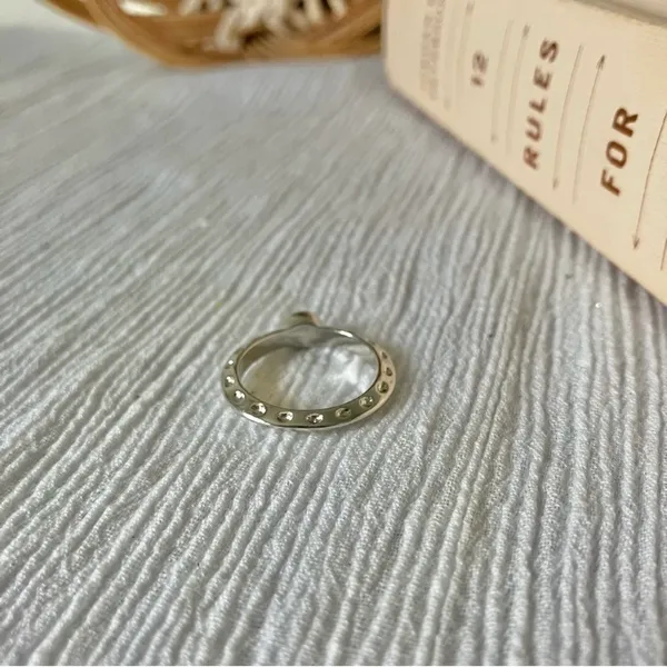 Bezel Silver Knife Edge Diamond Ring Vintage “Tamsin” Inset Simple Stacking Jewelry - Image 8