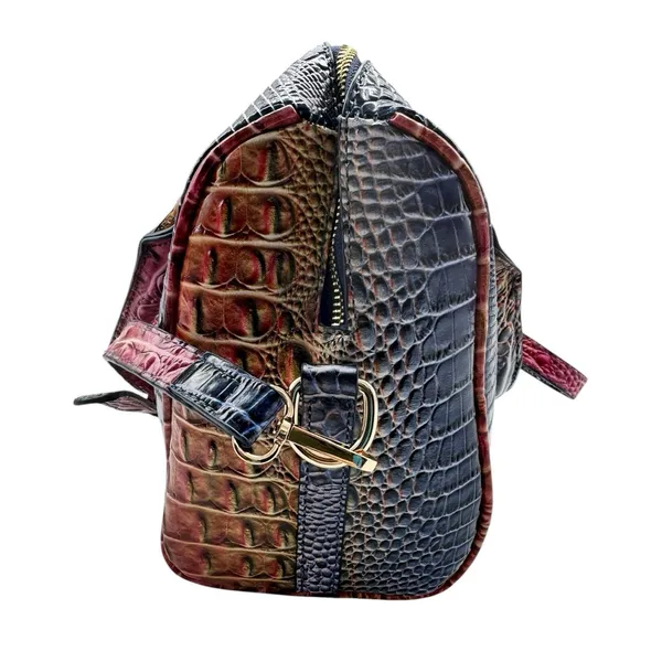 Vegan Leather Rainbow Multicolor Purple Crocodile Embossed Crossbody Satchel Bag - Image 5