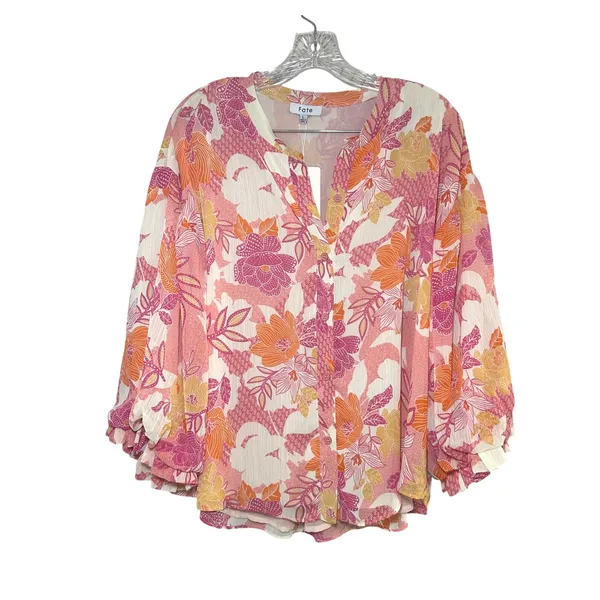 NWT Fate Elodie Kat Bubble Sleeve Button Up Blouse floral boho career preppy - Image 2