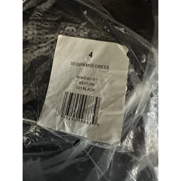 WeWoreWhat Black Sequin Midi Dress with Faux‎ Leather Waistband - Size 4 - Image 4