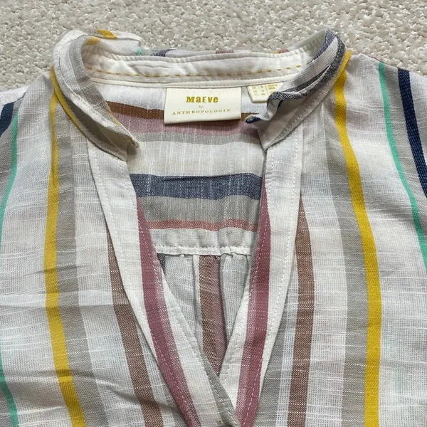 Anthropologie Striped Button Down Shirt - Multicolor Size 8 100% Cotton - Image 4