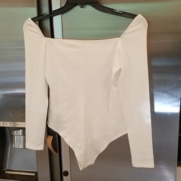 💕REFORMATION💕 Gaia Bodysuit ~ Square Neck Ribbed Long Sleeve White XL NWT - Image 8