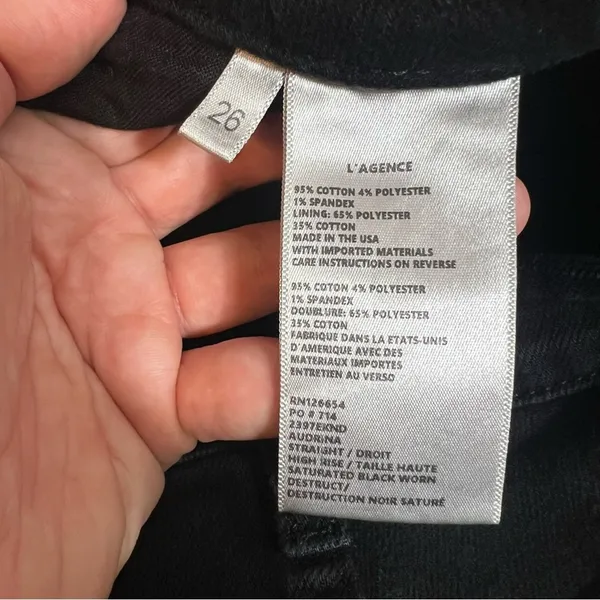 L’Agence Audrina Straight High Rise Jeans black‎ ripped knee Sz 26 - Image 9