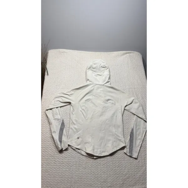 Lululemon Athletica Womens Full Zip Hooded Jacket Cream Size 10 Striped Sleeves - Image 2