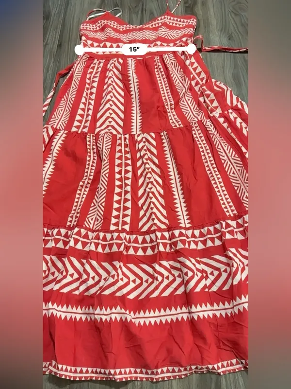 Vero Moda Soft Red & White Cotton Maxi Dress – Boho Geometric Print. - Image 11
