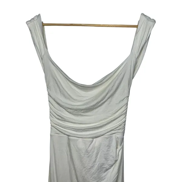 NWT Babyboo Malina Ivory Cowl Neck Ruched Low Tie Back Midi Dress Womens Size S - Image 9