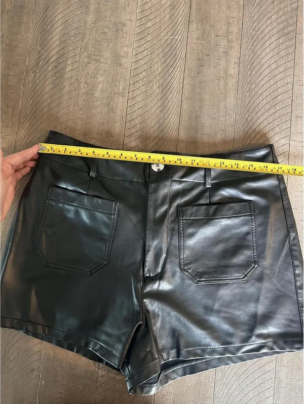 Anthropologie Maeve The Colette Black High Rise Faux Leather Shorts Women’s 32 - Image 9