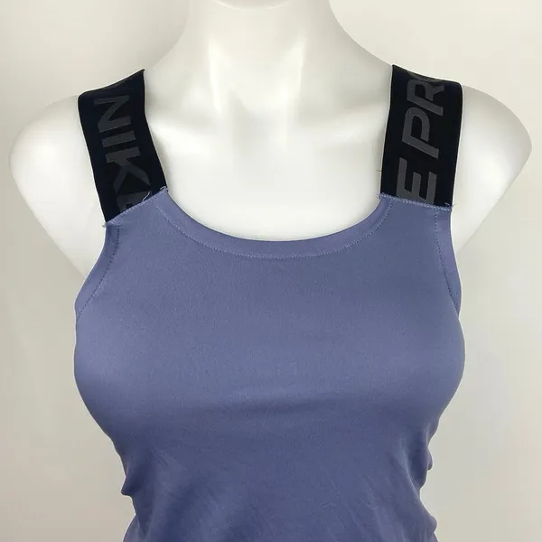 Nike Pro Dri Fit Purple Elastic Logo Band Cross Strap Scoop Neck Tank Top Size M - Image 3