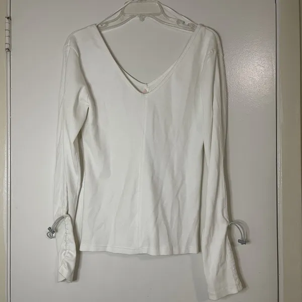 Free People FP Movement ribbed vneck long sleeve ivory pullover top size Large - Image 7