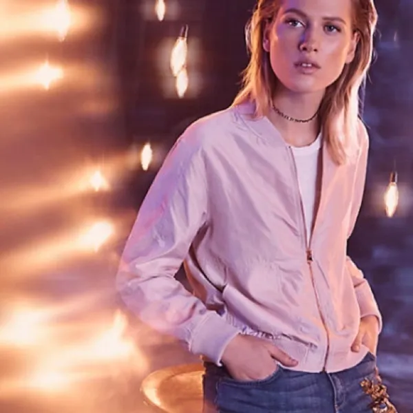 Anthropologie HEI HEI Journey Bomber Jacket Solid Light Pink Sporty Medium - Image 15