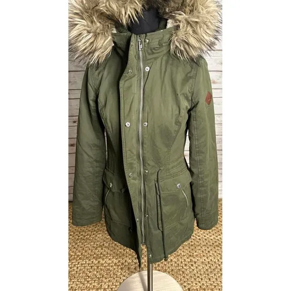 Hollister olive green sherpa-lined faux-fur trimmed hooded parka Size XS - Image 4