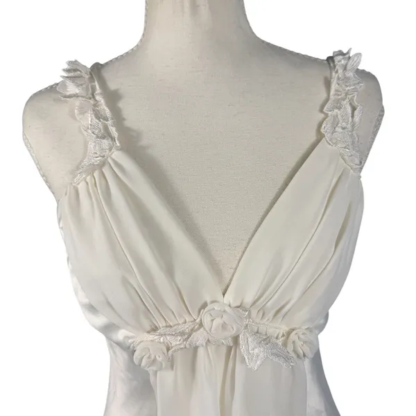 Flora Nikrooz Slip Dress Womens Small Ivory Satin Floral Strap Chemise - Image 4