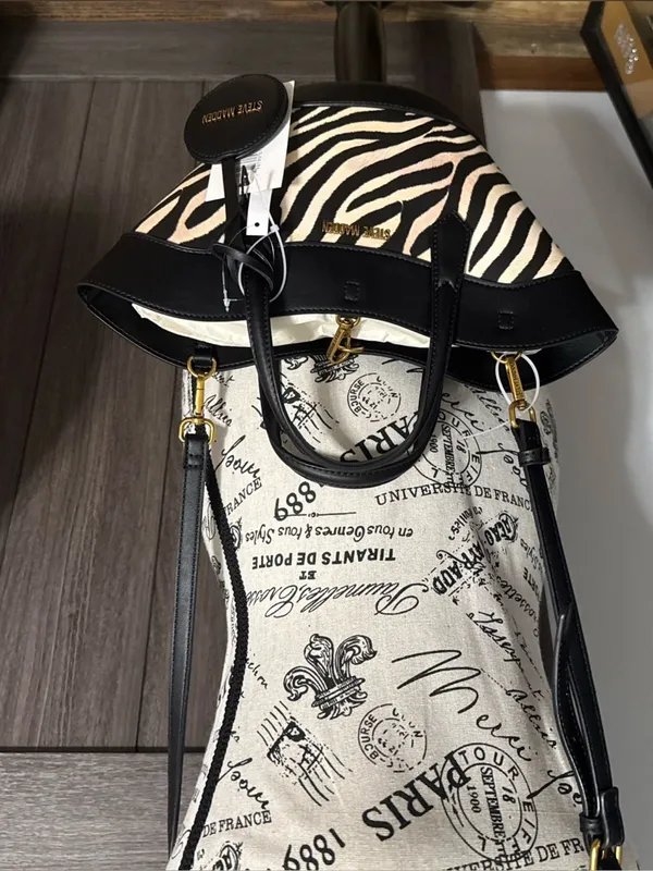 Steve Madden Black Multi Zebra Print Shopper Handbag NEW - Image 2