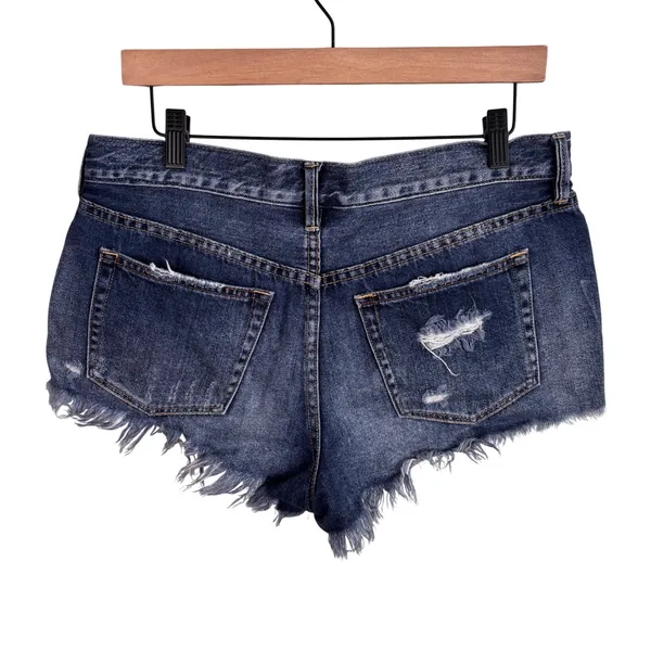 We The Free Free People‎ Distressed Denim Shorts Blue Button Fly Sz 28 High Rise - Image 2