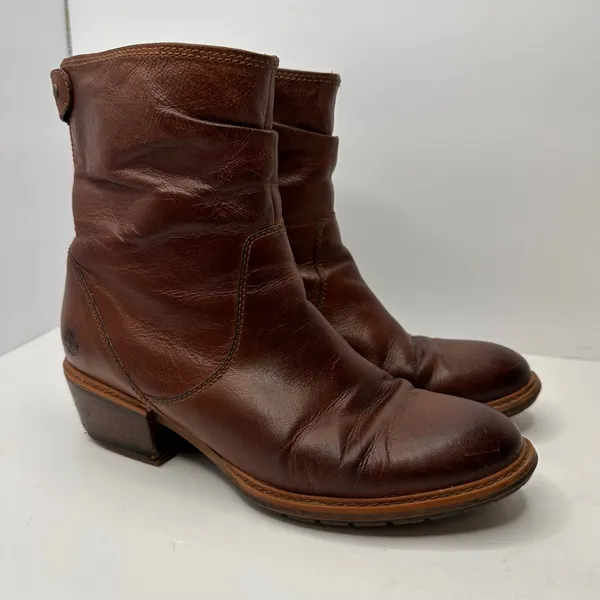 Timberland Sutherlin Bay Brown Leather Slouch Ankle Boots Womens 9 Side Zip - Image 14