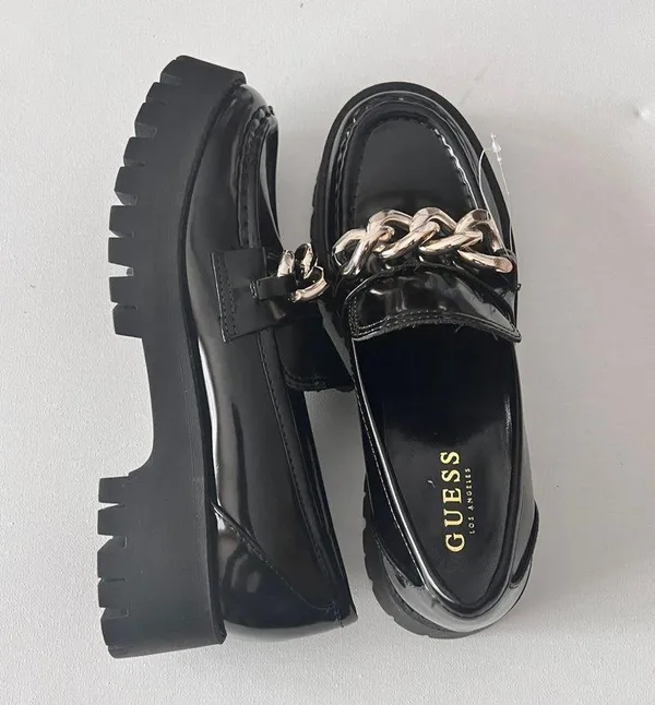 Guess Women's Hillford Shiny Black Faux Leather Platform Chunky Loafers Sz 7.5 - Image 6