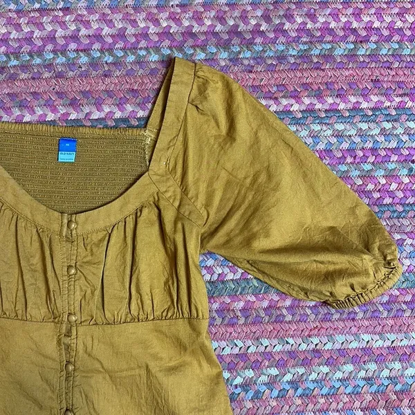 OLD NAVY BROWN BUTTON FRONT BOHO PEASANT BLOUSE - Image 3