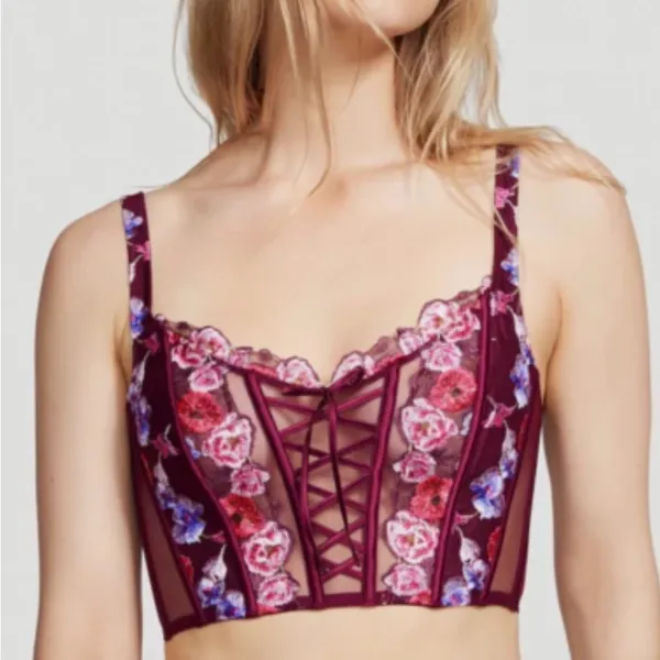 Victoria's Secret dream angels Burgundy floral embroidery corset bra lingerie - Image 2