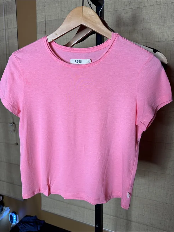 NWOT UGG Brinlee Pink Organic Cotton Tee XS Soft Crewneck T-Shirt - Image 2