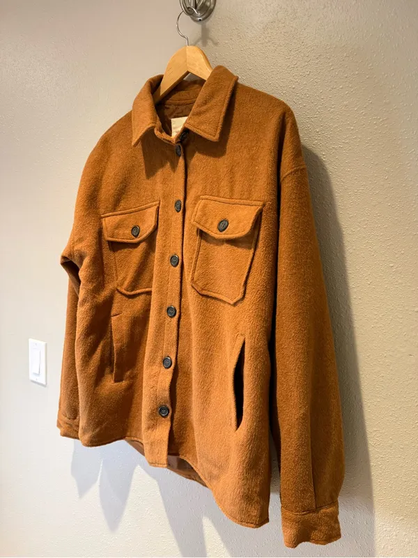 Thread & Supply Warm Fleece Button Front Shacket Jacket Brown Size Medium - Image 2