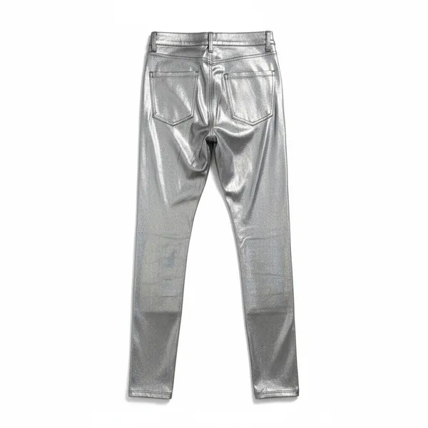 Halara Silver Metallic High Waisted Slim Leggings Faux Denim Pants Size M 7/8 - Image 3