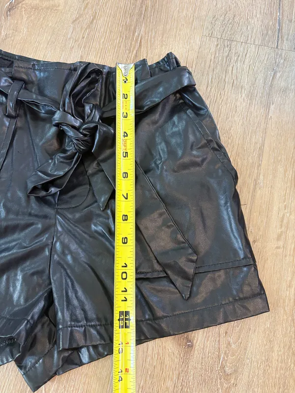 Black High Waisted Leather Shorts - Image 7