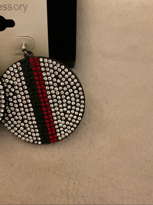 Crystal Pavé Drop Earrings with Red and Black Stripe - Image 3