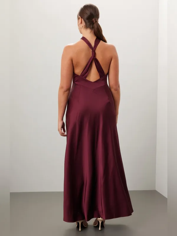 Liv Foster Satin Halter Gown burgundy - Image 9