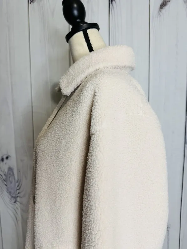 Spanx Luxe High Pile Fleece Shirt Jacket Cream Sz XL Collared Shacket Button Up - Image 5