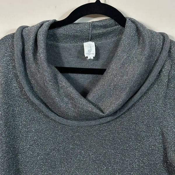 Jones New York Silver Gray Glitter Sparkle Lightweight Cowl Neck Sweater Large - Image 3