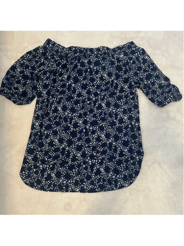 Michael Kors Navy Blue Floral Off Shoulder Blouse Womens XS - Image 7