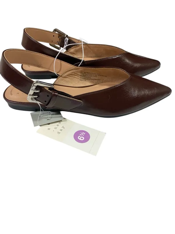 A New Day Slingback Flats Brown Pointed Toe Buckle Strap Memory Foam women 6.5 - Image 2