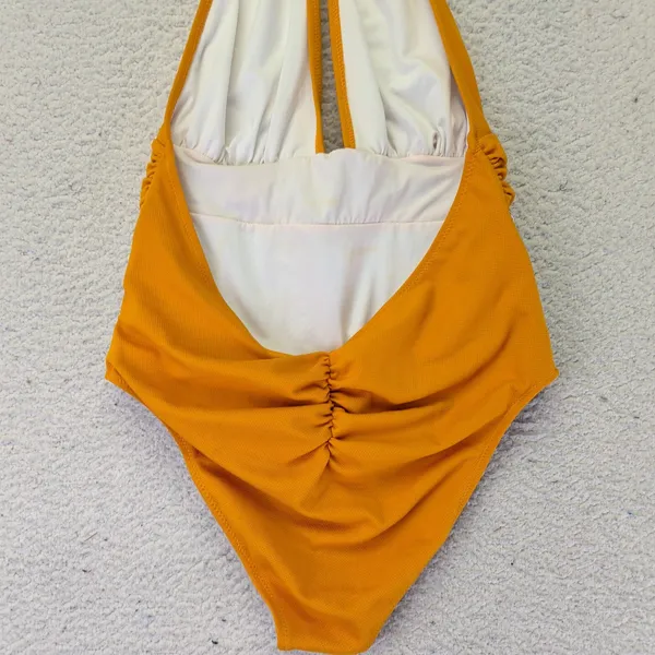 Cupshe Mustard Yellow Striped Halter One Piece Swimsuit XL AB31084M‎ NEW - Image 10