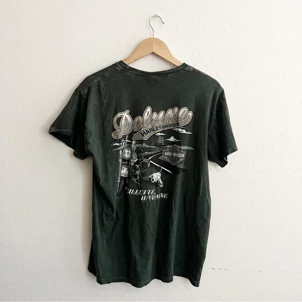 Harley Davidson Green Wyoming Graphic Tee Skull - Image 3