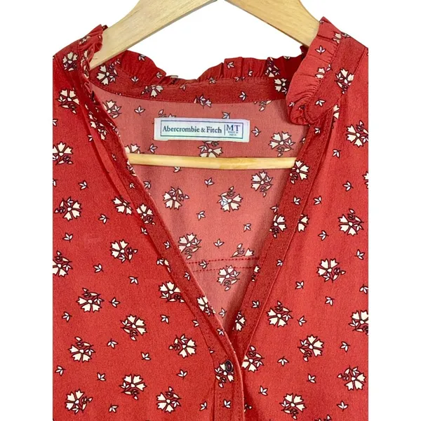 Abercrombie & Fitch Red White Floral Long Sleeve Tunic Mini Dress Womens Size M - Image 6