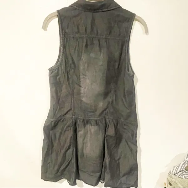 Free People Size Medium Dark Grey Cotton Sleeveless Button Down‎ Shirt Dress - Image 5