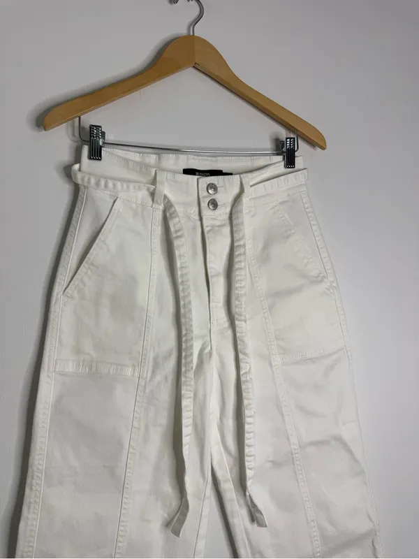 Hudson White High-Rise Wide Leg Pants Size 8 Tie Waist Utility Crop - Image 6