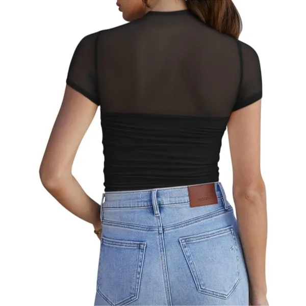 NWT REORIA Women’s Sheer Mesh Ruched Bodysuit – Medium - Image 2
