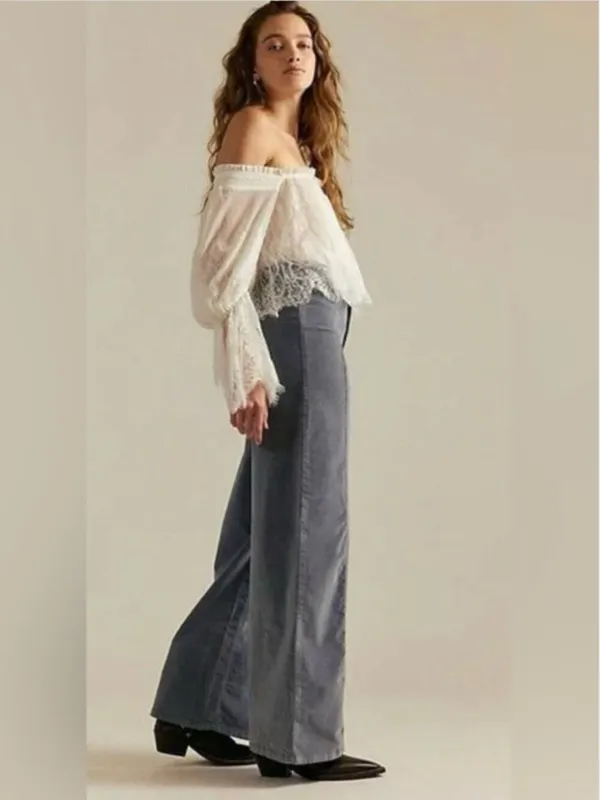 Free People NWT We The Free Libre Cord Wide-Leg Jeans Mockingbird - Image 4